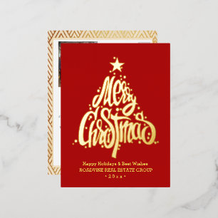 Corporate Greeting Elegant Gold Script Business Foil Holiday Postcard