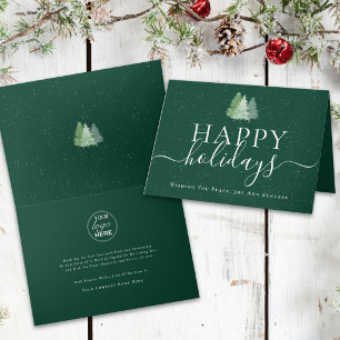 Corporate Happy Holidays Business Logo Pine Trees Holiday Card