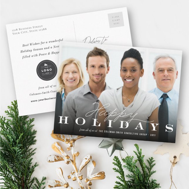 Corporate Happy Holidays Your Business Logo Photo Holiday Postcard (Creator Uploaded)