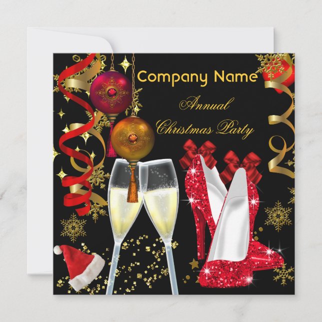 Corporate Holiday Christmas Party Champagne Heels Invitation (Front)