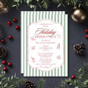 Corporate Holiday Dinner Party Green Stripes Invitation