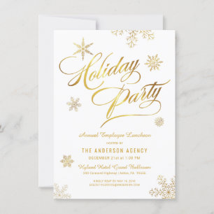 Corporate Holiday Luncheon Elegant Gold Snowflakes Card