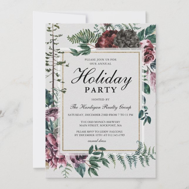 Corporate Holiday Party Rustic Floral Botanical Invitation (Front)