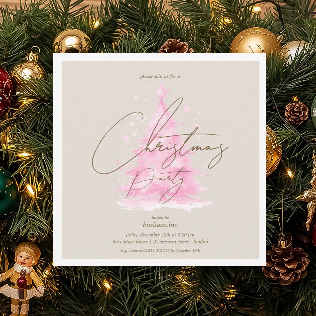 Corporate Hot Pink Christmas Tree Holiday Party  Invitation (Corporate Hot Pink Christmas Tree Holiday Party Invitation)