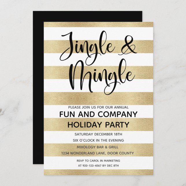 Corporate Jingle and Mingle Gold Black Holiday  In Invitation (Front/Back)