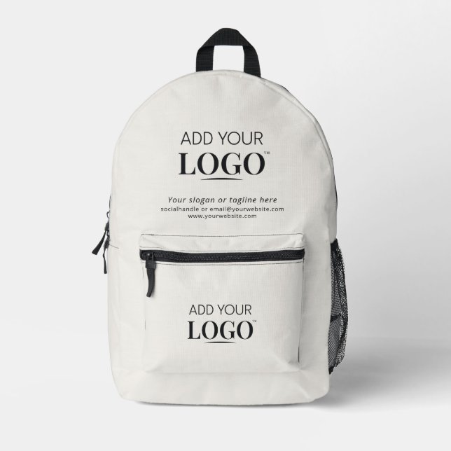 Corporate Logo Business Promotional Modern White Printed Backpack (Front)