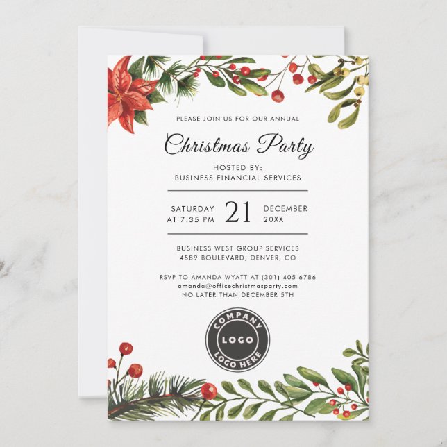 Corporate Logo Christmas Holidays Party Invitation (Front)