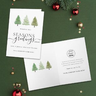 Corporate Logo Christmas Watercolor Evergreen Tree Holiday Card