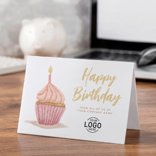 Corporate Logo Cute Soft Tones Cupcake Birthday Card