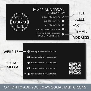 Corporate Logo Fax QR Code Professional Black Business Card