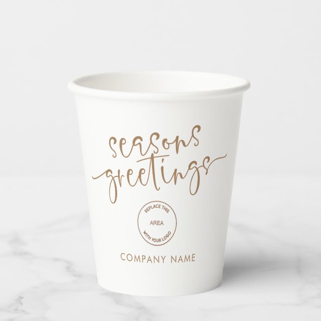 Corporate Logo Gold Seasons Greetings Christmas Paper Cups (Front)