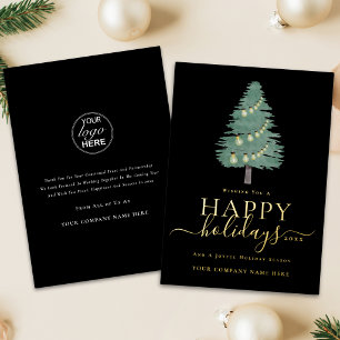 Corporate Logo Happy Holidays Christmas Tree Gold