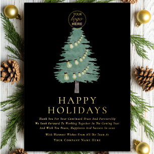 Corporate Logo Happy Holidays Christmas Tree Gold