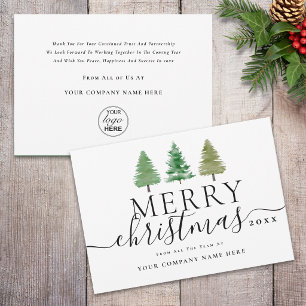 Corporate Logo Merry Christmas Pine Trees Holiday Card