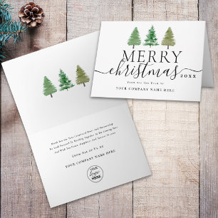 Corporate Logo Merry Christmas Pine Trees Script Holiday Card