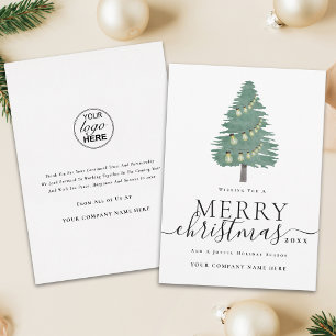 Corporate Logo Merry Christmas Tree & Lights Holiday Card