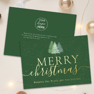 Corporate Logo Merry Christmas Trees Green Gold