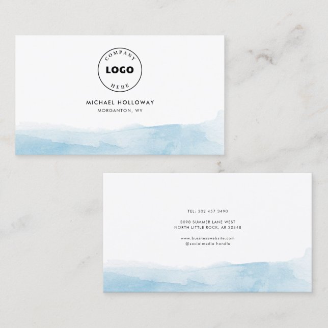 Corporate Logo Modern Blue Ombre Modern Business Card (Front/Back)