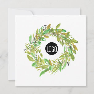 Corporate logo Modern Watercolor Greenery Wreath Holiday Card