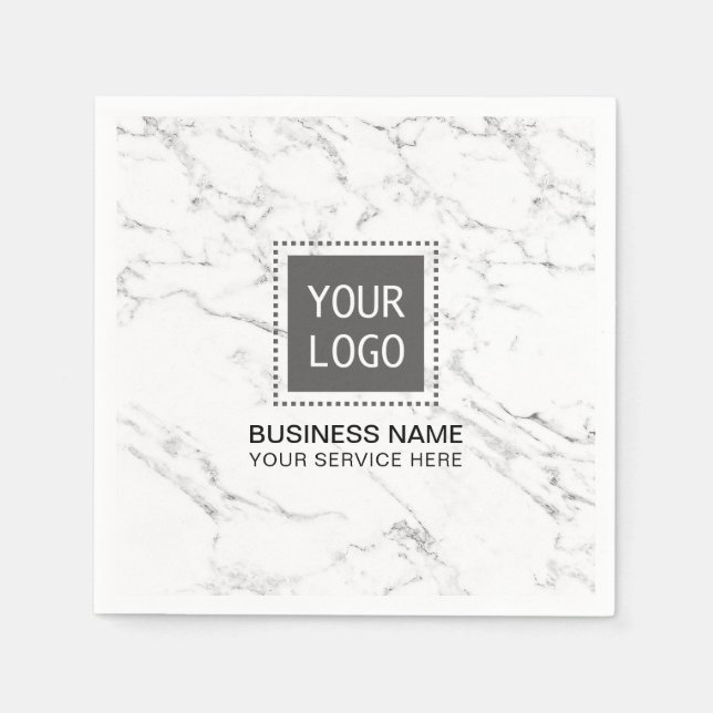 Corporate Logo Modern White Marble Business Office Napkin (Front)