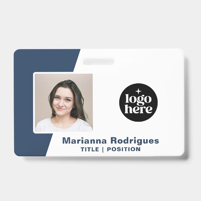 Corporate Logo Photo Barcode Custom Employee ID Badge (Front)