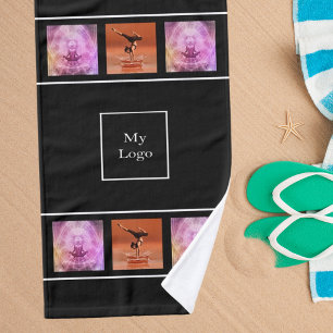 Corporate logo photo collage black white hand towel