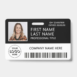 Corporate Logo Photo ID Barcode Black Name  Badge