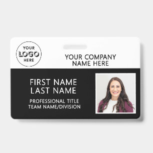 Corporate Logo Photo ID Barcode Black Name Badge