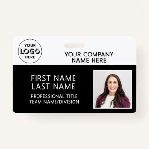 Corporate Logo Photo ID Barcode Black Name ID Badge