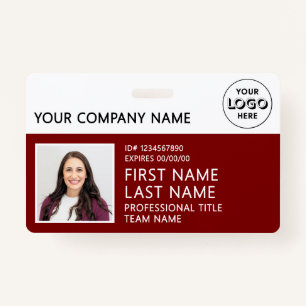 Corporate Logo Photo ID Barcode Burgundy Name  ID Badge