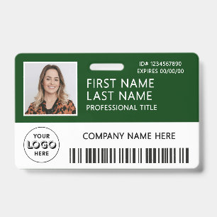 Corporate Logo Photo ID Barcode Dark Green Name Badge