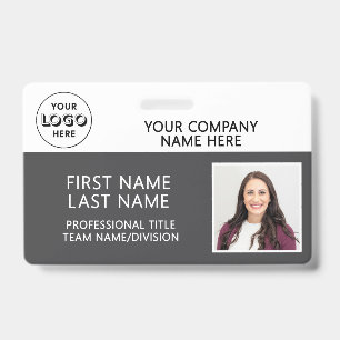Corporate Logo Photo ID Barcode Gray Name Badge