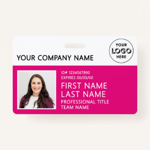 Corporate Logo Photo ID Barcode Hot Pink Name  ID Badge