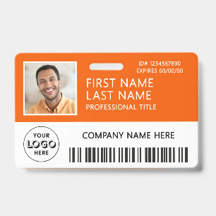 Corporate Logo Photo ID Barcode Orange Name Badge