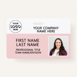 Corporate Logo Photo ID Barcode Pink Name ID Badge
