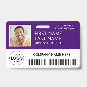 Corporate Logo Photo ID Barcode Purple Name Badge