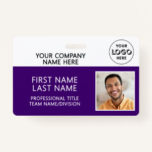 Corporate Logo Photo ID Barcode Purple Name ID Badge