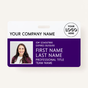 Corporate Logo Photo ID Barcode Purple Name ID Badge