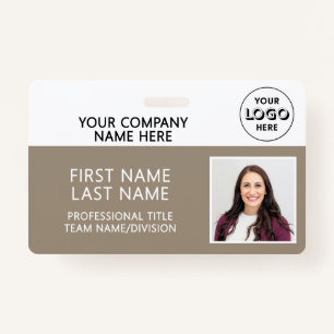 Corporate Logo Photo ID Barcode Tan Name ID Badge