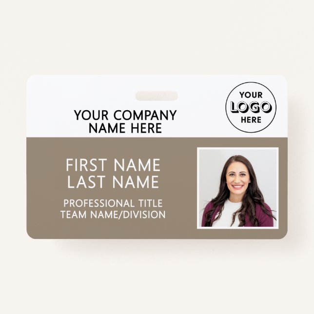 Corporate Logo Photo ID Barcode Tan Name ID Badge (Front)