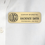 Corporate Logo Professional Employee Faux Gold Name Tag<br><div class="desc">TO CHANGE TRANSPARENCY OF LOGO, SEE INSTRUCTIONS BELOW. Represent your business in style by supplying staff with modern and professional custom logo plastic rectangular name tags, available with your choice of pin or magnetic backing. All text on this template is simple to personalise. Black and gold design features a faux...</div>