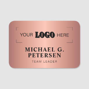 Corporate logo professional employee faux rosegold name tag