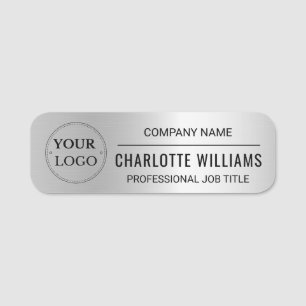 Corporate Logo Professional Employee Faux Silver Name Tag