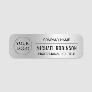 Corporate Logo Professional Employee Faux Silver Name Tag