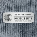 Corporate Logo Professional Employee Faux Silver Name Tag<br><div class="desc">TO CHANGE TRANSPARENCY OF LOGO, SEE INSTRUCTIONS BELOW. Represent your business in style by supplying staff with modern and professional custom logo plastic rectangular name tags, available with your choice of pin or magnetic backing. All text on this template is simple to personalise. Silver and black design features a faux...</div>