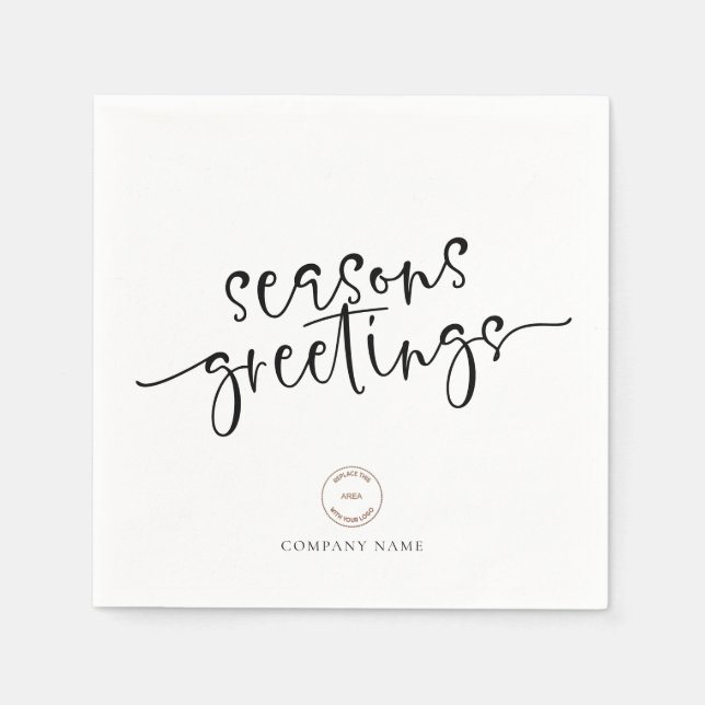 Corporate Logo Script Christmas Seasons Greetings Napkin (Front)