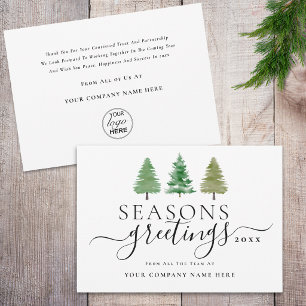 Corporate Logo Seasons Greetings Pine Trees Holiday Card