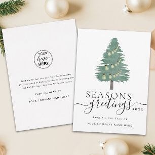 Corporate Logo Seasons Greetings Tree & Lights Holiday Card