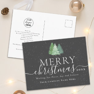 Corporate Merry Christmas Script Business Logo Holiday Postcard