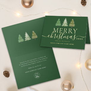 Corporate Merry Christmas Trees Business Logo Gold Foil Holiday Card
